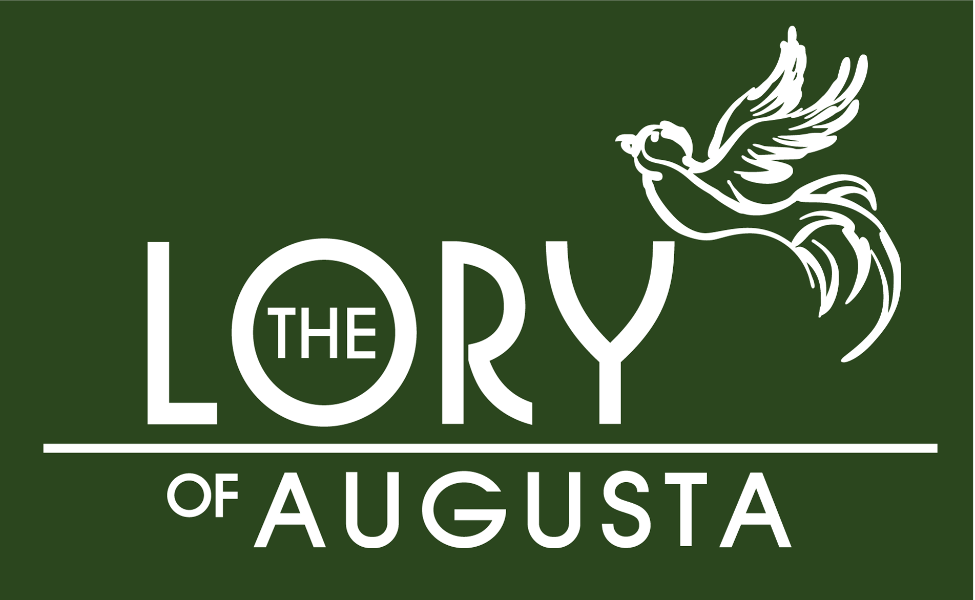 The image is a logo for "The Lory of Augusta" featuring a white bird against a green background.